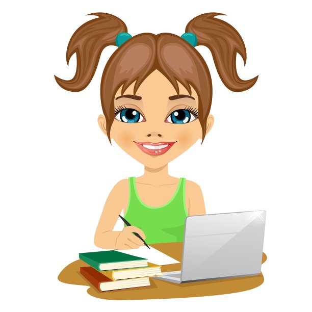 可爱的女学生用笔记本电脑做作业图片下载