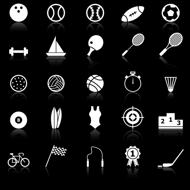 运动图标与反映在黑色背景图片下载