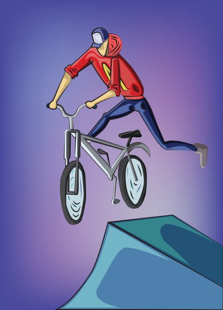 青少年在斜坡上做自行车特技图片下载