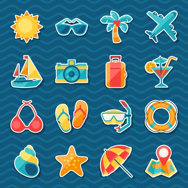 旅游贴纸和旅游图标集图片下载