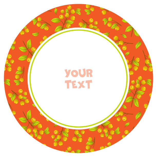 圆形框架与黄色浆果在橙色的背景。图片下载