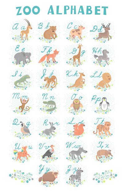可爱的动物园字母表有趣的卡通动物图片下载