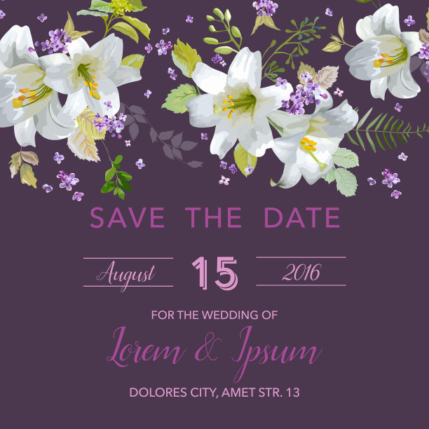 婚礼邀请卡-与花百合图片下载