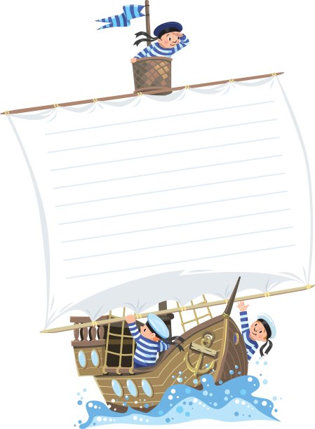 旗帜与船和快乐的水手图片下载