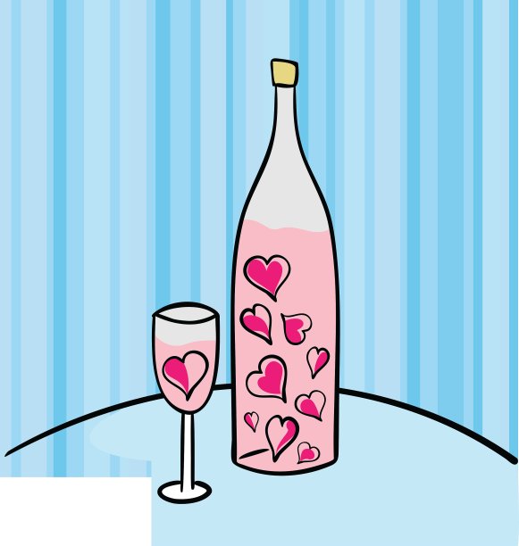 粉红色的酒瓶和玻璃杯图片下载