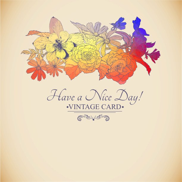 复古的彩色花束贺卡图片下载