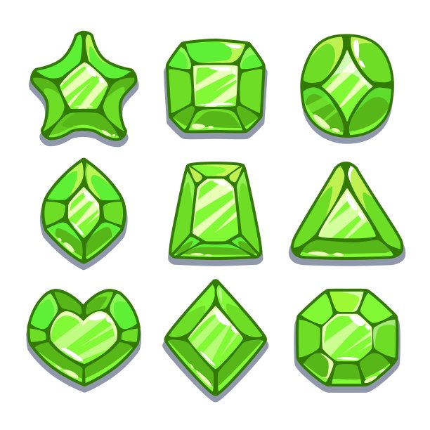 卡通绿色不同形状的宝石集图片下载