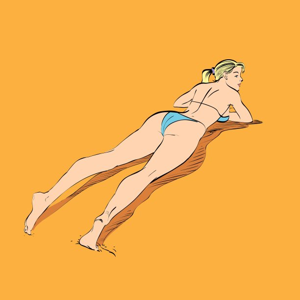 美丽的女孩在海滩上晒太阳图片下载