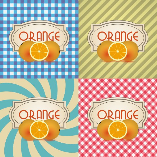 四种类型的复古纹理标签为橙色图片下载