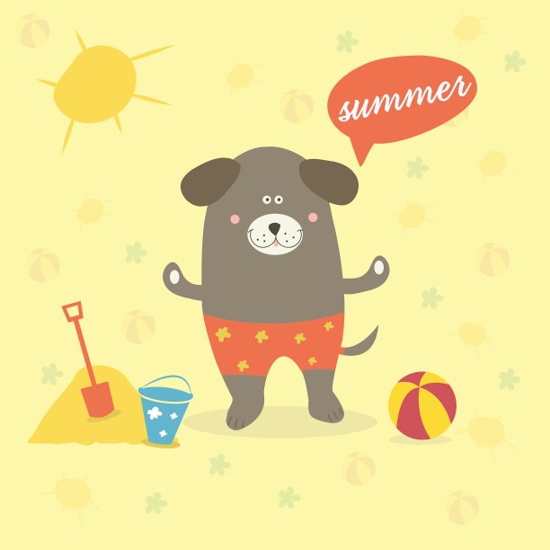 一个卡通狗的夏日场景图片下载