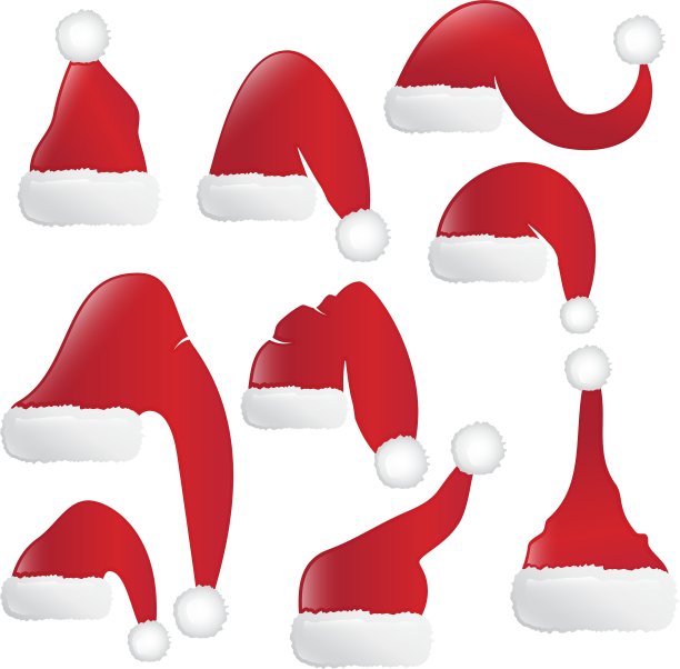一套红色的圣诞老人帽子图片下载