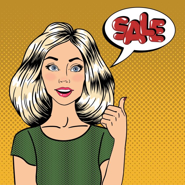 销售旗帜女人手势伟大的销售波普艺术图片下载