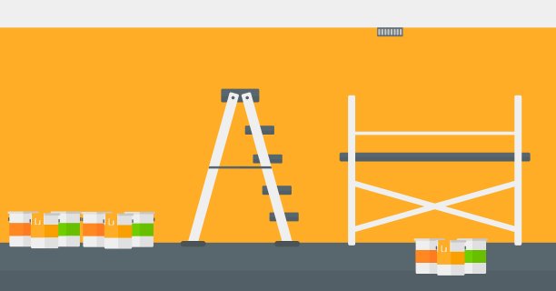 背景墙与油漆罐和梯子图片下载