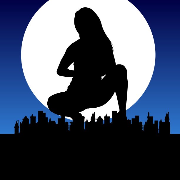 女孩剪影与城市图片下载