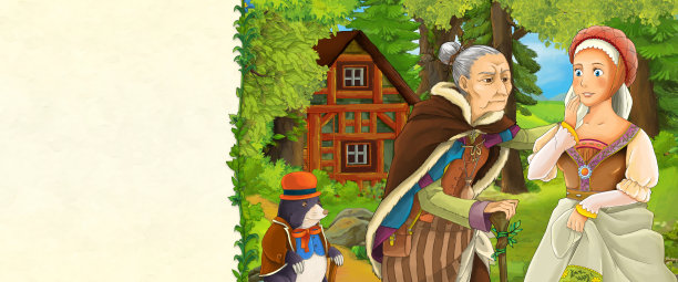 卡通场景与美丽的精灵女孩在自然插图图片下载