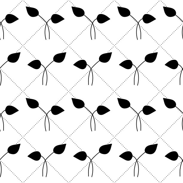 摘要花的无缝图案，叶，网与圆。简单的几何风格。黑白轮廓矢量背景。装饰方形网格和树枝。图片下载