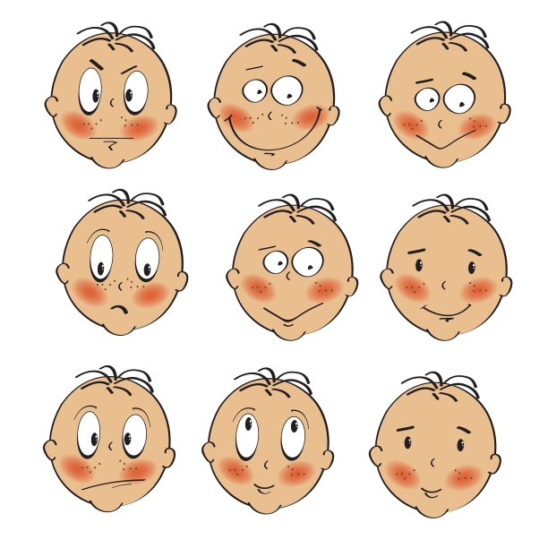 小男孩的脸集合在白色的背景上图片下载