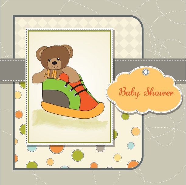 宝宝送礼卡，鞋子里藏着泰迪熊图片下载