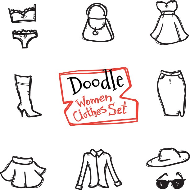 涂鸦风格的女性服装图标设置手图片下载