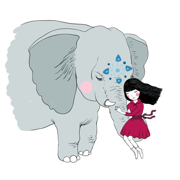 美丽的女孩和大象图片下载