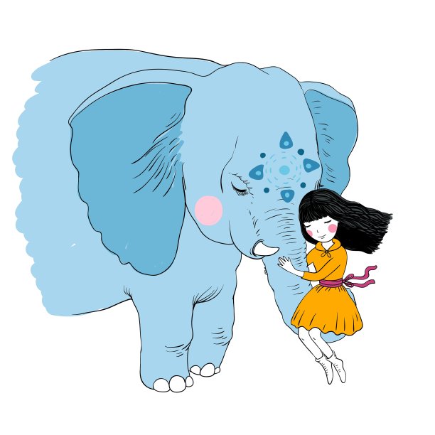 美丽的女孩和大象图片下载