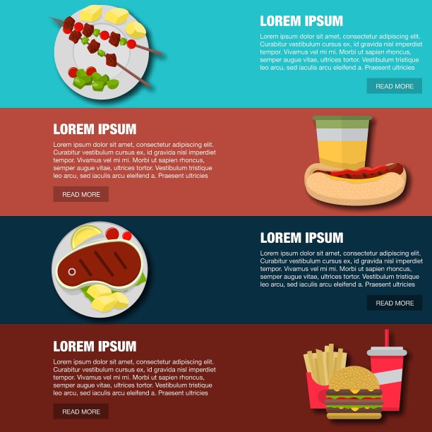 快餐4横条幅，色彩缤纷图片下载