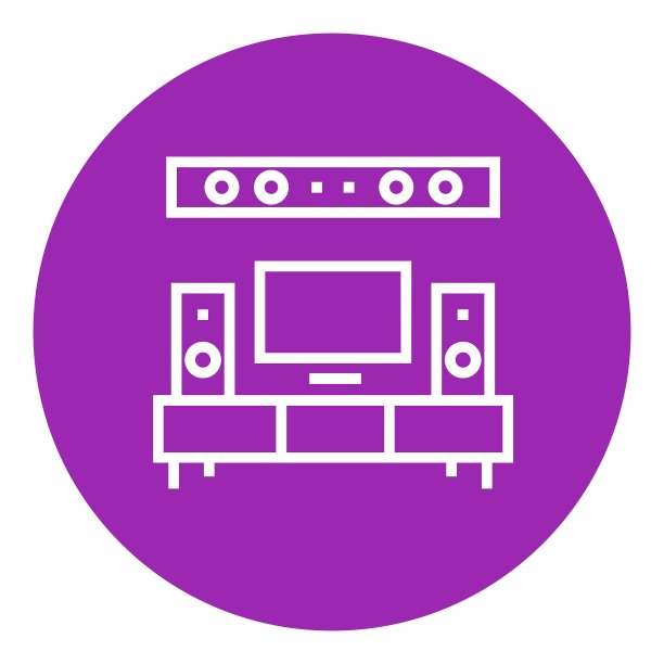 电视平面屏幕和家庭影院线路图标图片下载