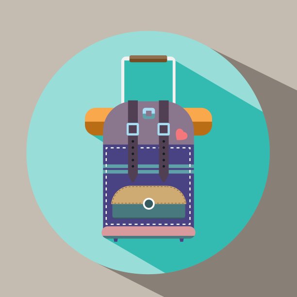 旅行袋与车轮和处理扁平图标图片下载