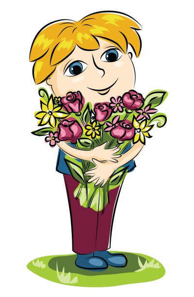 男孩和鲜花图片下载