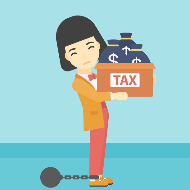 被锁链锁着的女商人，拎着装满税的袋子图片下载