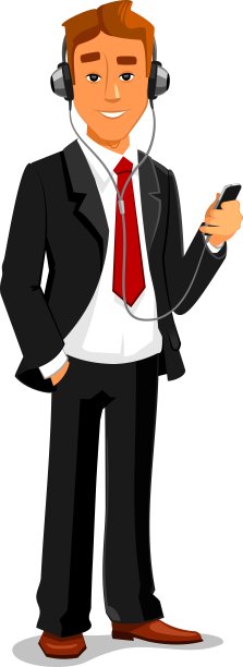 男人用智能手机耳机听音乐图片下载