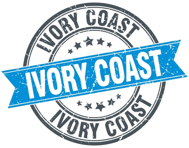 象牙海岸蓝色圆形垃圾复古缎带邮票图片下载