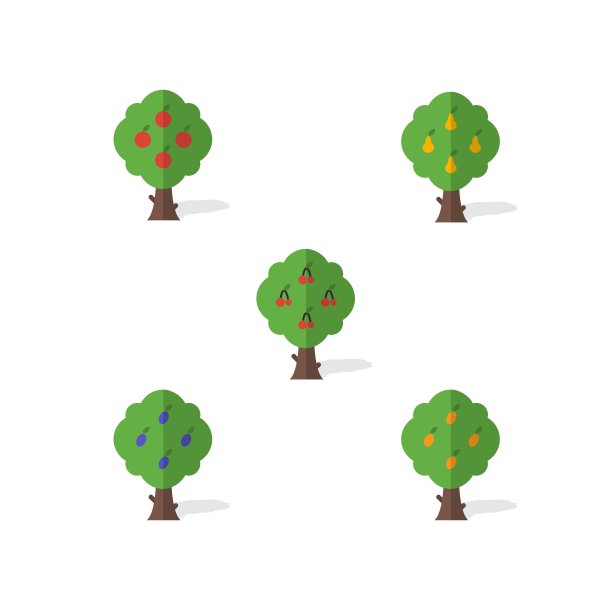 一组花园树木在平面设计图片下载