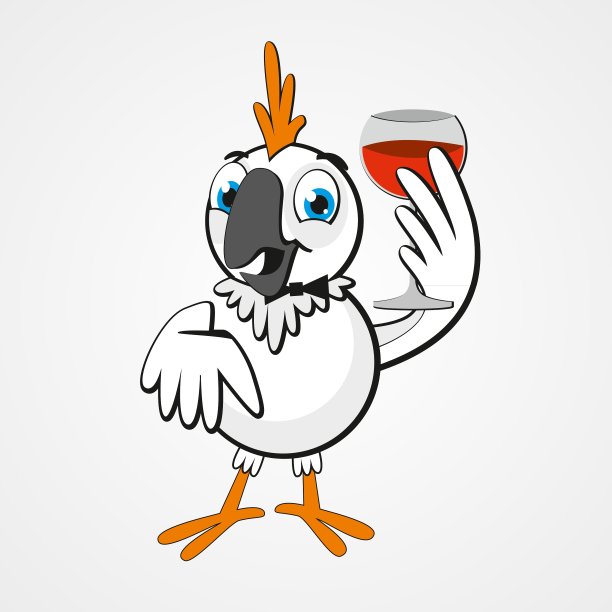 白色滑稽卡通鹦鹉与一个杯子图片下载