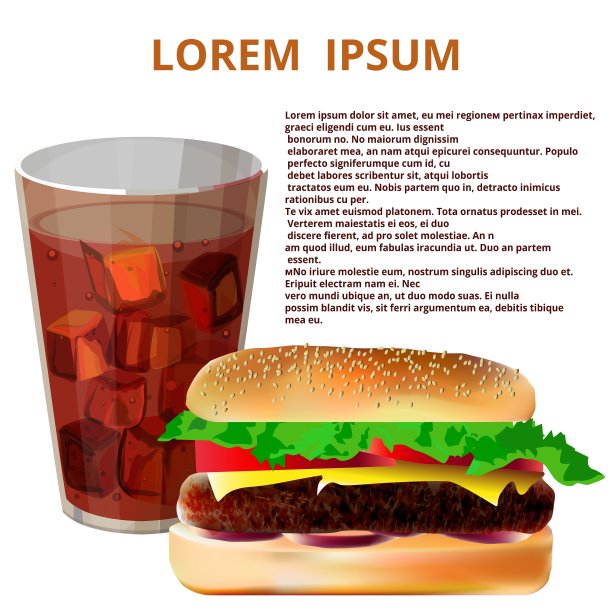 一杯可乐，汉堡，快餐菜单图片下载