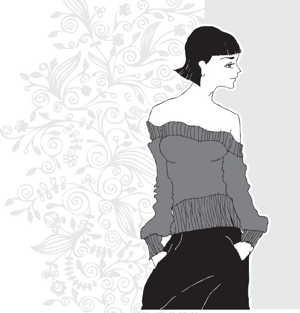 一个穿着灰色毛衣的模特的艺术素描图片下载