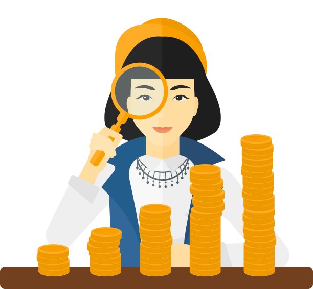拿着放大镜和金币的女人图片下载