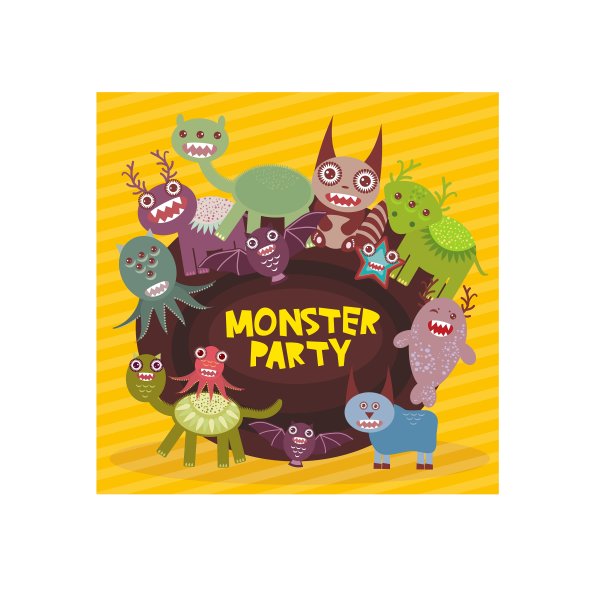 有趣的怪物派对卡上设计黄色条纹图片下载
