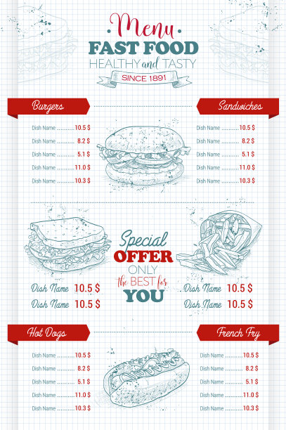 绘制快餐菜单的垂直示意图图片下载