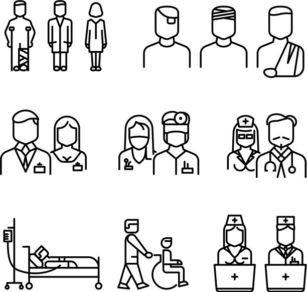 医生病人护士细线图标设置图片下载