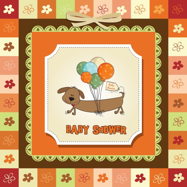 有长狗和气球的婴儿送礼卡图片下载