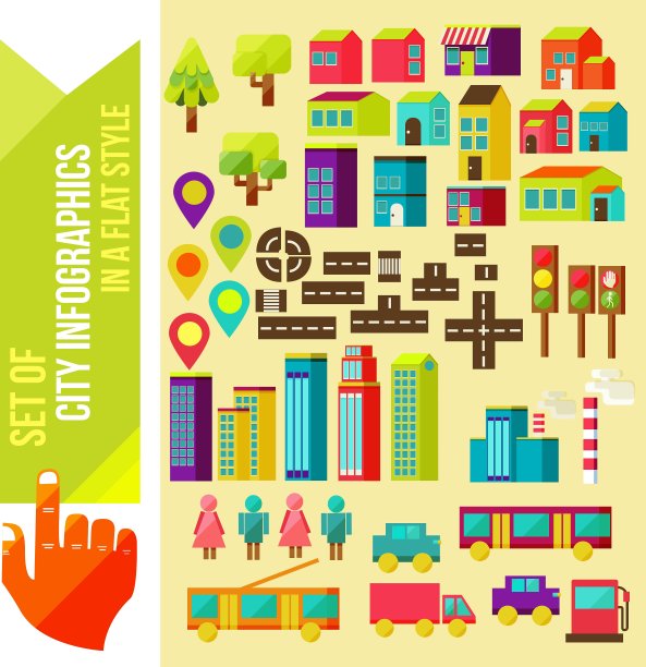 一套城市信息图在一个扁平的风格图片下载