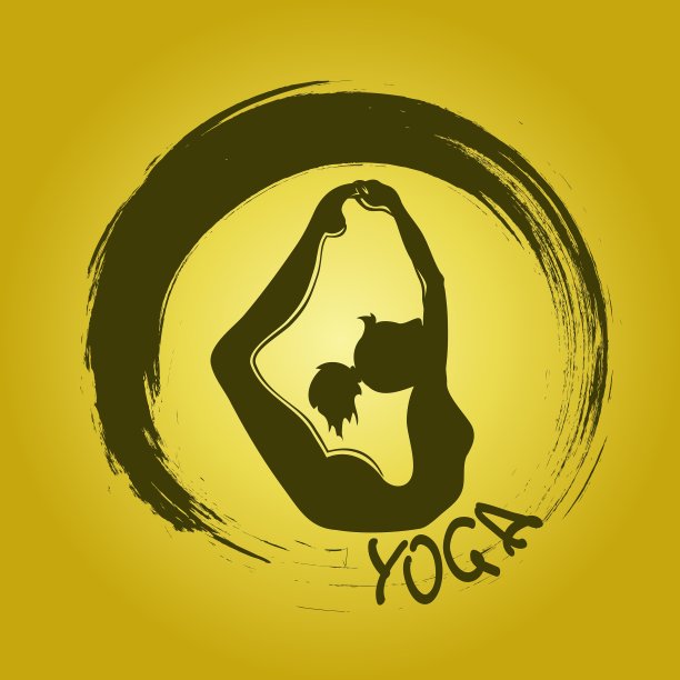 瑜伽标签与禅宗符号和弓姿势图片下载