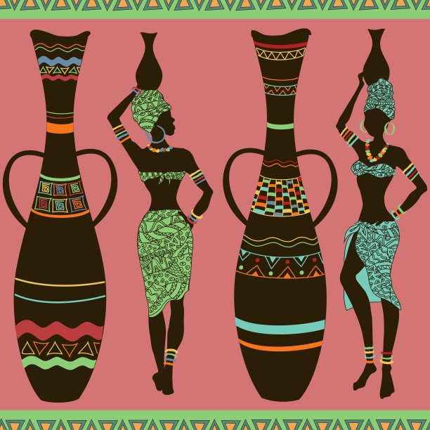 非洲无缝图案的女孩和花瓶图片下载