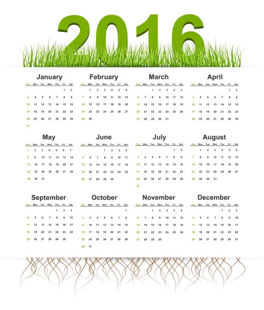 简单日历2016年草风格图片下载