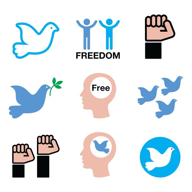 自由的图标，鸽子和拳头的象征图片下载
