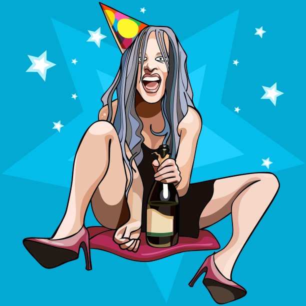 有趣的卡通女孩坐着一个瓶子图片下载