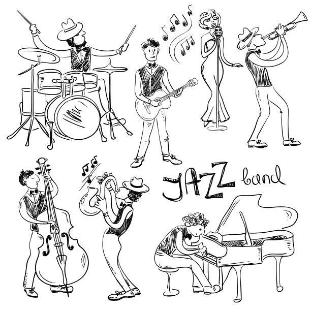 一套孤立的小品爵士音乐家图片下载