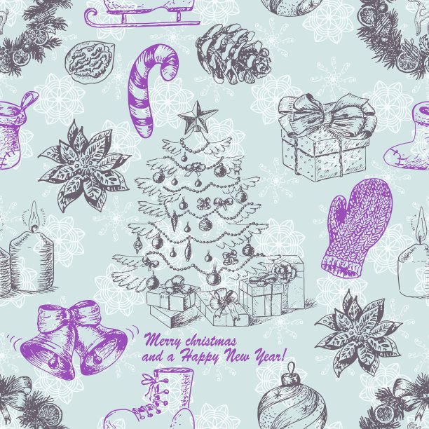 无缝圣诞图案素描风格图片下载