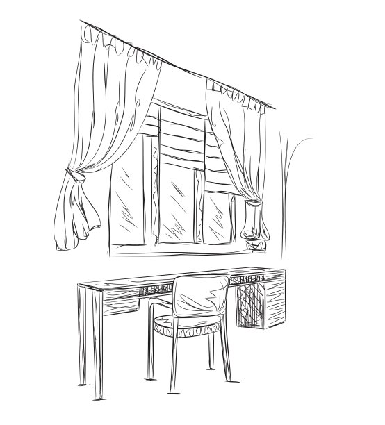 草图室内舒适的工作场所图片下载